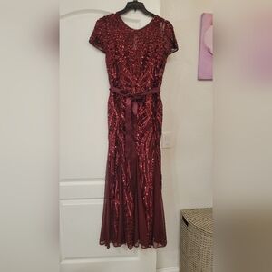 R&M Richard's dark red elegant sequin long dress evening gown occasion size 10